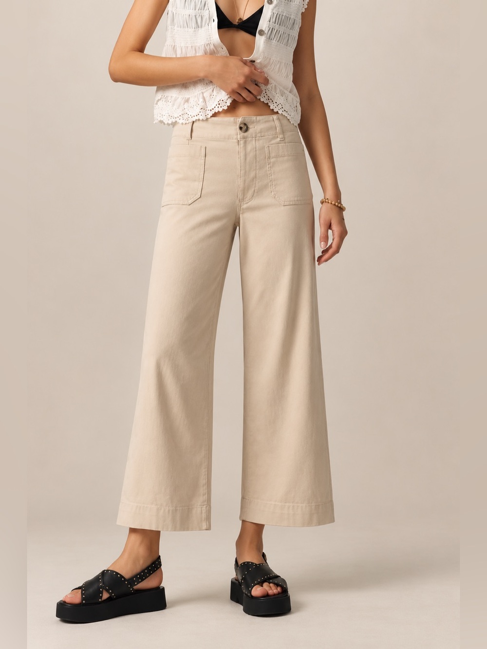 Maeve The Colette High-Rise Wide-Leg Cropped Pants Women’s 26 Tan Froth linen